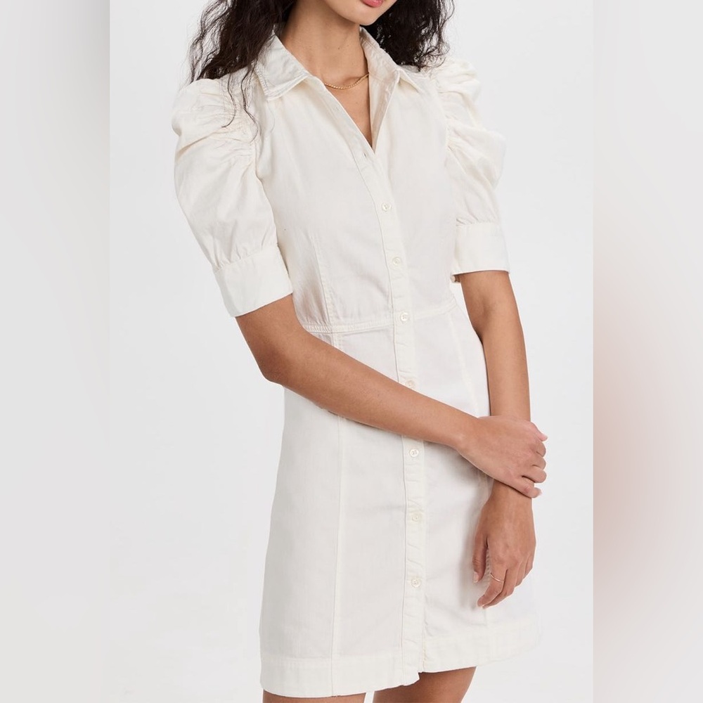 FRAME Gillian Ecru Puff Sleeve Mini Denim Shirt Dress XS
